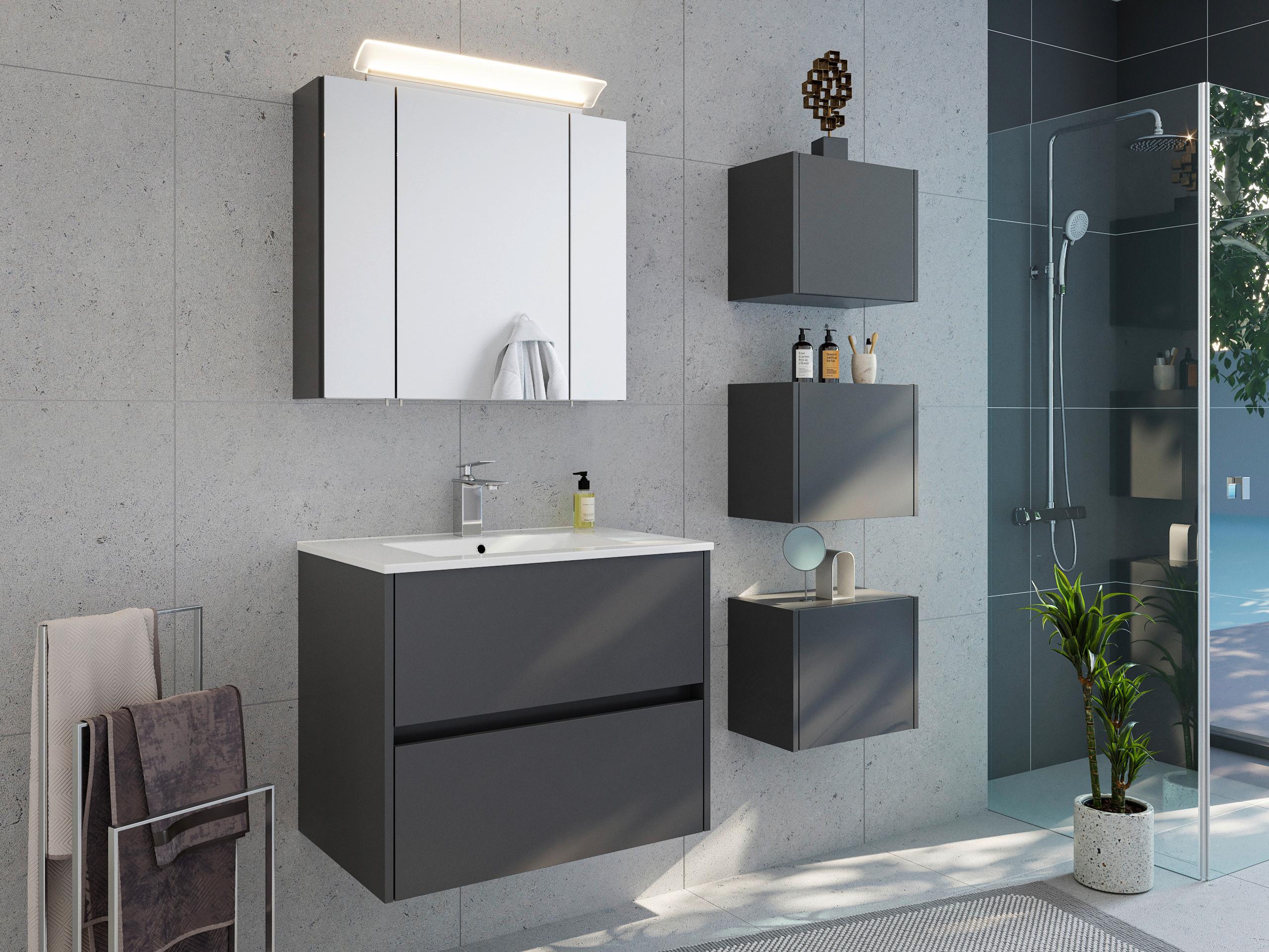 BADEZIMMER Limes, Graphitfarben B: 70 cm - Graphitfarben/Weiß, Basics, Keramik/Holzwerkstoff (70cm) - MID.YOU