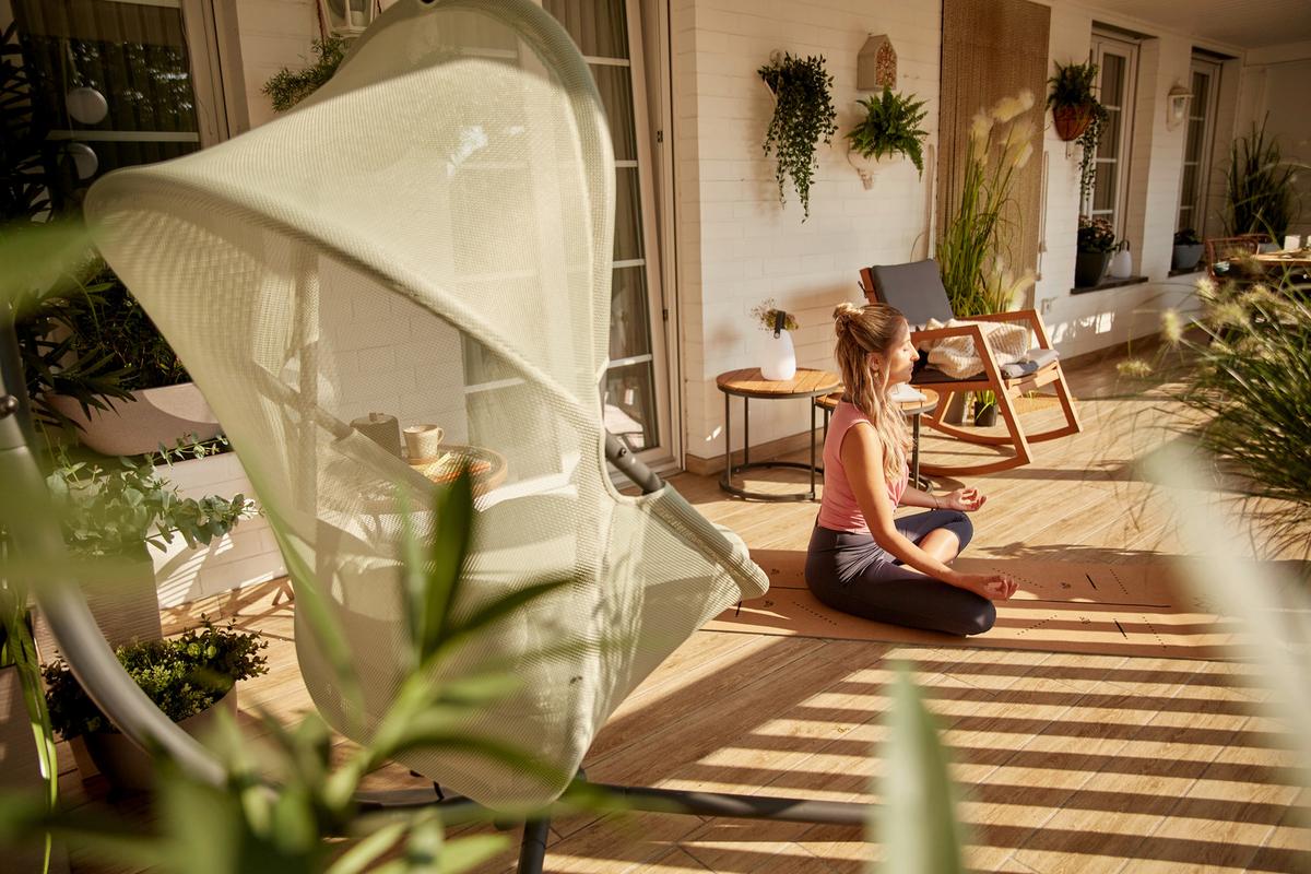 Hängesessel Mit Gestell Mit Sitz- Und Rückenkissen - Anthrazit/Grün, KONVENTIONELL, Kunststoff/Textil (123/192/102cm) - Siena Garden