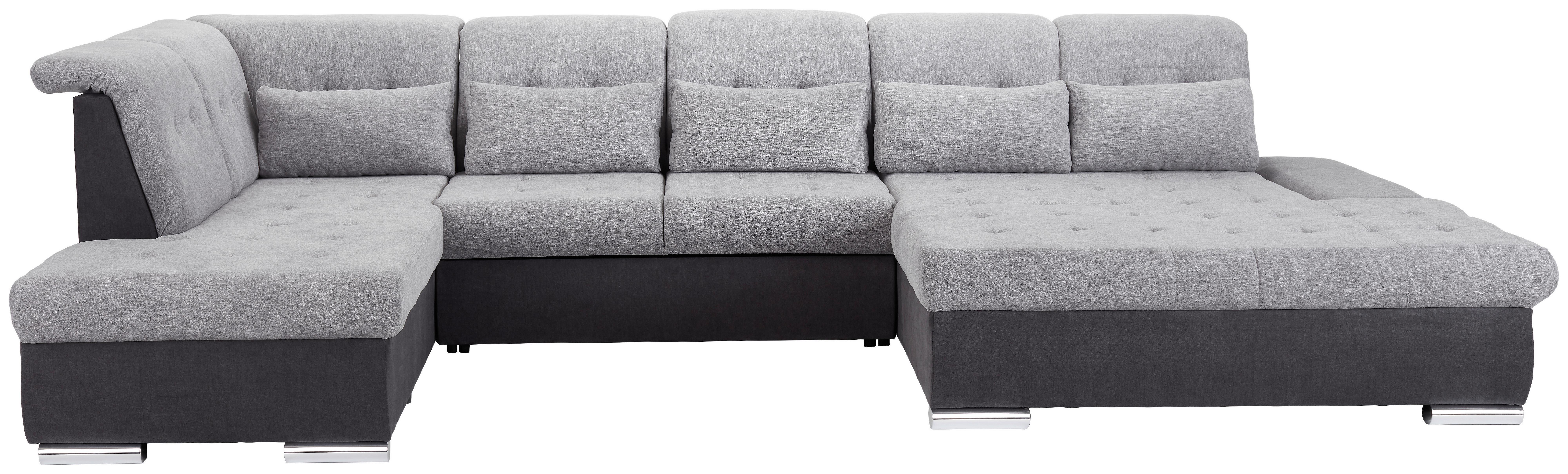 Wohnlandschaft Madera Mit Schlaffunktion Anthrazit/Grau - Anthrazit/Silberfarben, MODERN, Kunststoff/Textil (212/358/190cm) - Ondega