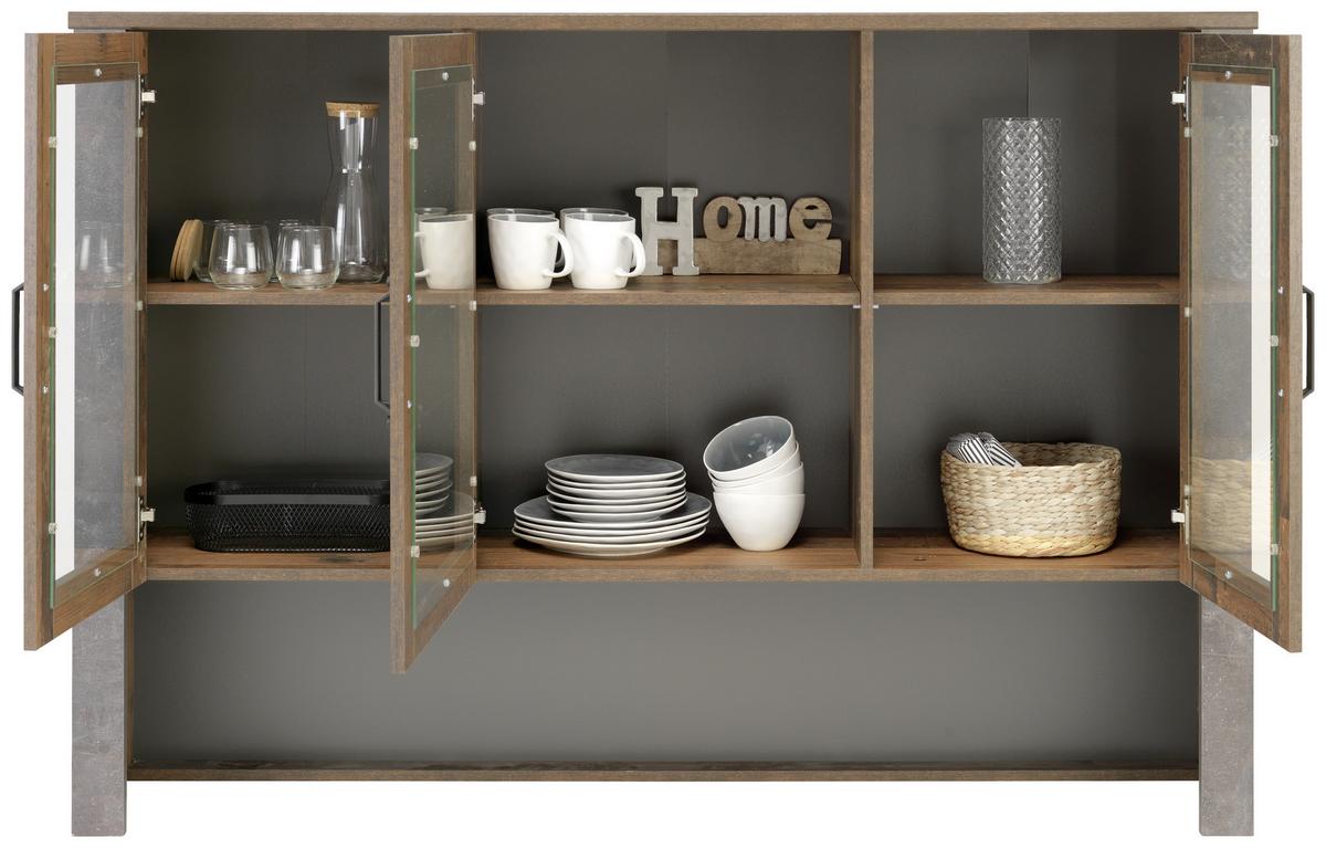 VITRÍNA ONTARIO - šedá/barvy dubu, Moderní, kompozitní dřevo/plast (162/114/38cm) - Ondega
