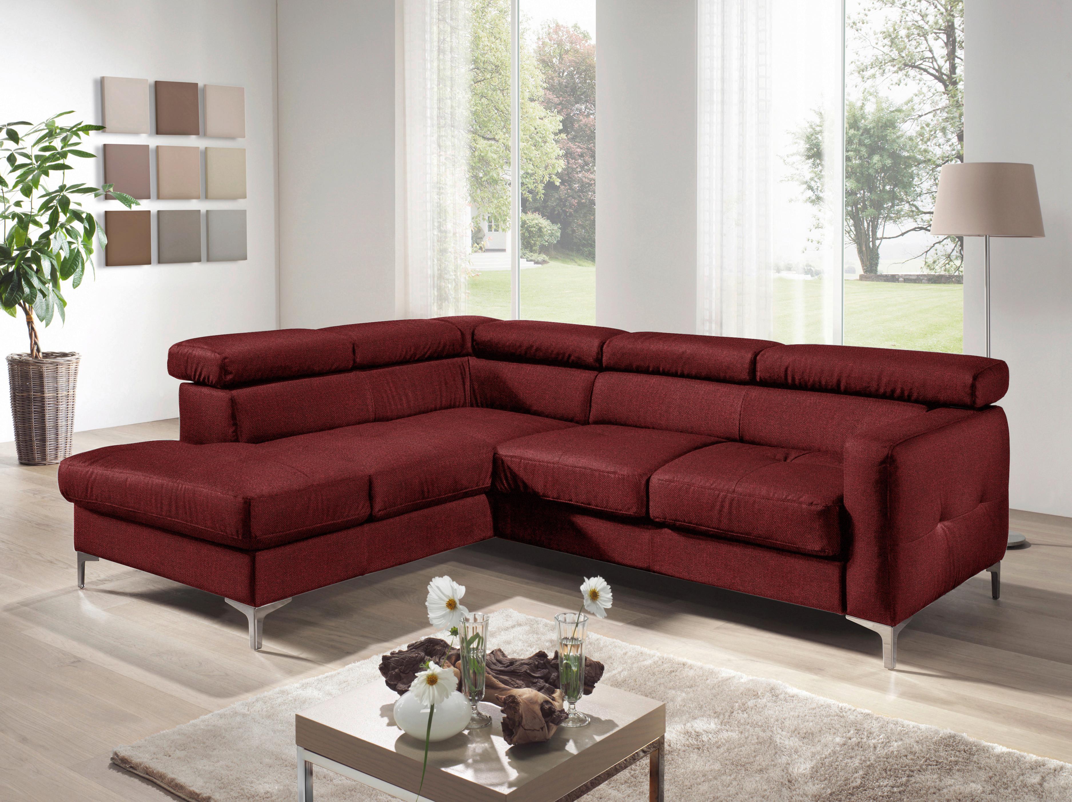 Ecksofa Sammy Dunkelrot - Chromfarben/Dunkelrot, Design, Textil (207/242cm) - Livetastic