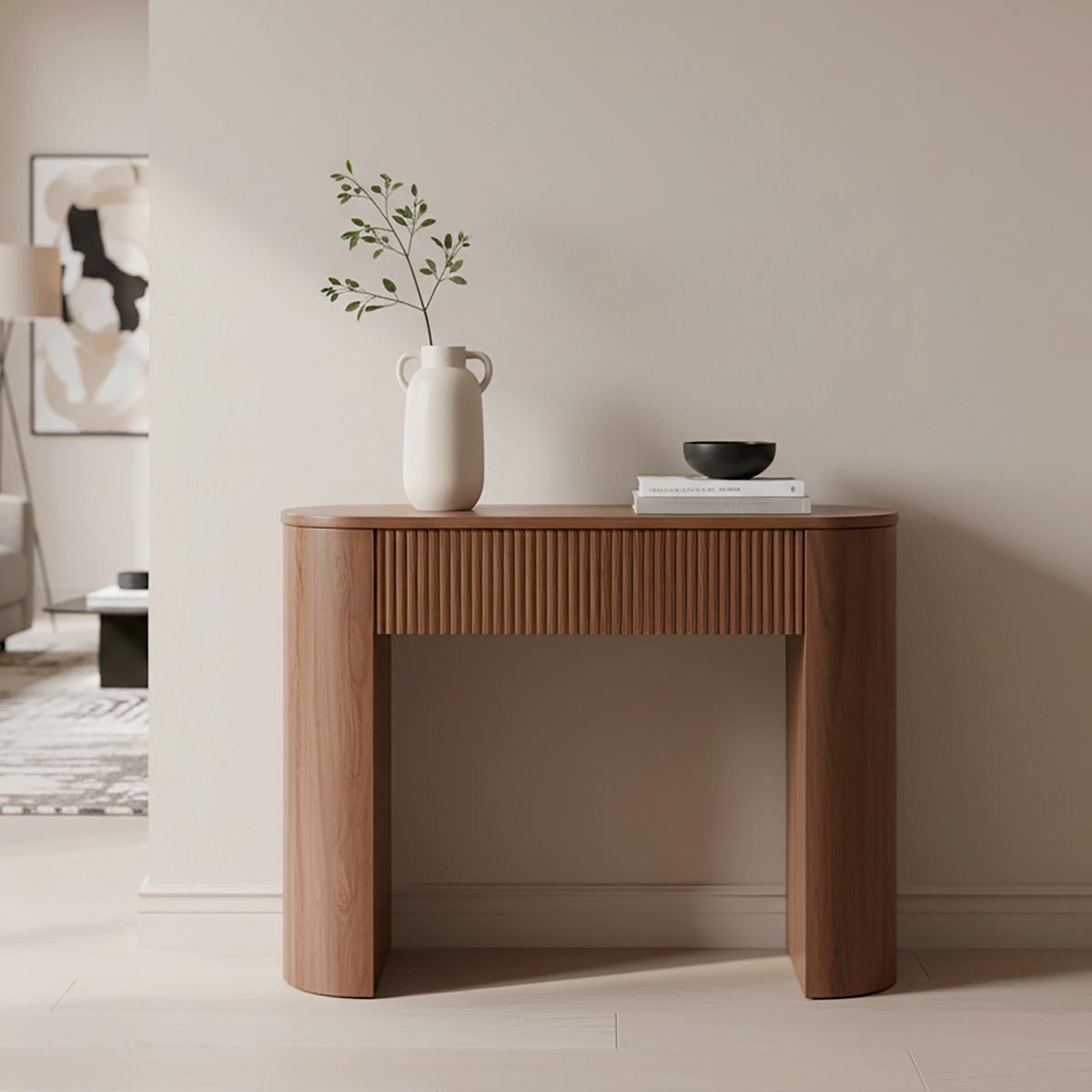 KONZOLOVÝ STOLÍK NOAH - farba vlašského orecha, Modern, kompozitné drevo (112/79/40cm) - Bessagi Home
