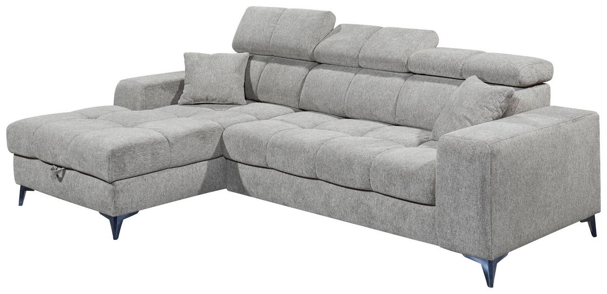 Ecksofa Mit Bettkasten Sydney Hellgrau 172x268 Cm - Hellgrau/Schwarz, KONVENTIONELL, Textil (172/268cm) - MID.YOU