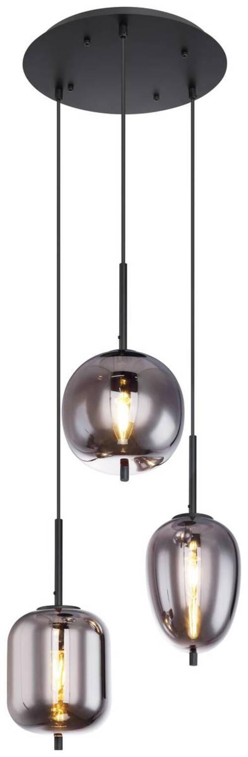 Hängeleuchte Blacky H: 120 Cm 3-Flammig, Mit Rauchglas - Schwarz, Design, Glas/Metall (46/120cm) - Globo