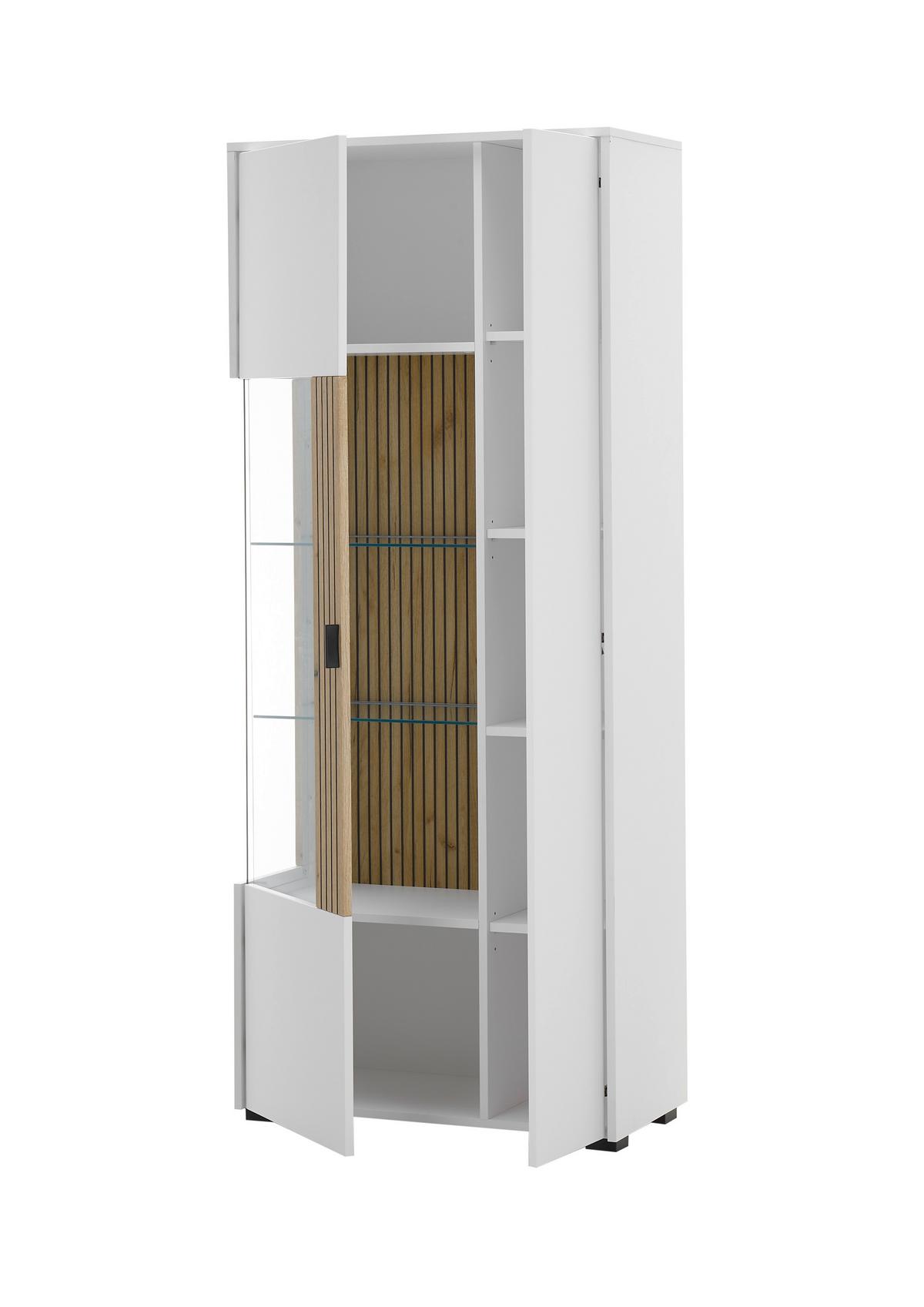 Vitrine Hudson Weiß/Eichefarben B: 75 cm - Eichefarben/Schwarz, Design, Glas/Holzwerkstoff (75/180/38cm) - MID.YOU