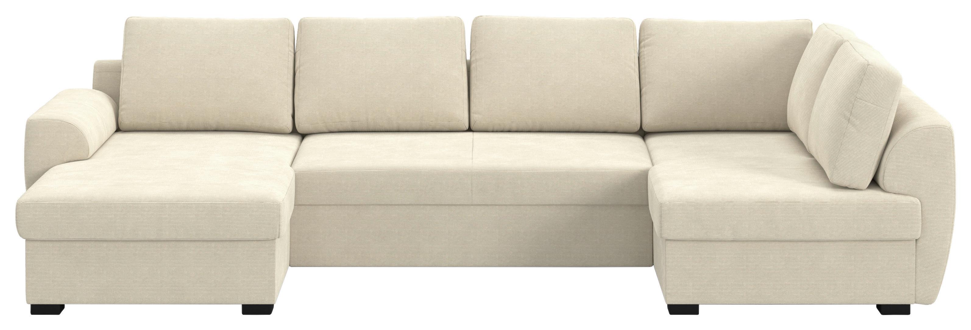 Wohnlandschaft m. Bettfunktion Cord beige, B: 327cm - Beige/Schwarz, Trend, Textil (154/327/86cm) - MID.YOU