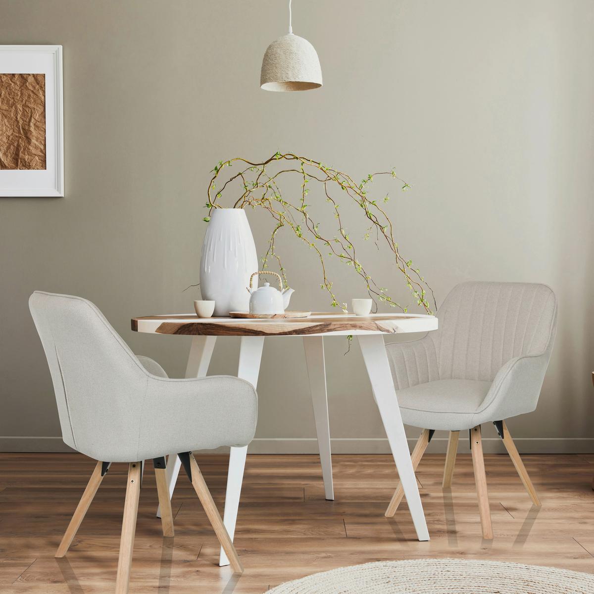 Armlehnstuhl Scandi Ted Creme B: 56 cm - Buchefarben/Creme, MODERN, Holz/Textil (56/84/62cm) - MID.YOU