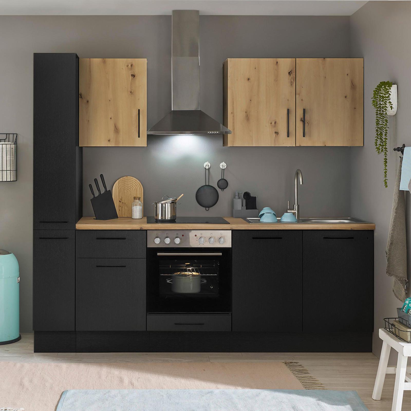 Küchenblock Turin Schwarz/Eiche Dekor B: 240 cm - Schwarz/Eiche Artisan, Basics, Holzwerkstoff (240cm) - P & B