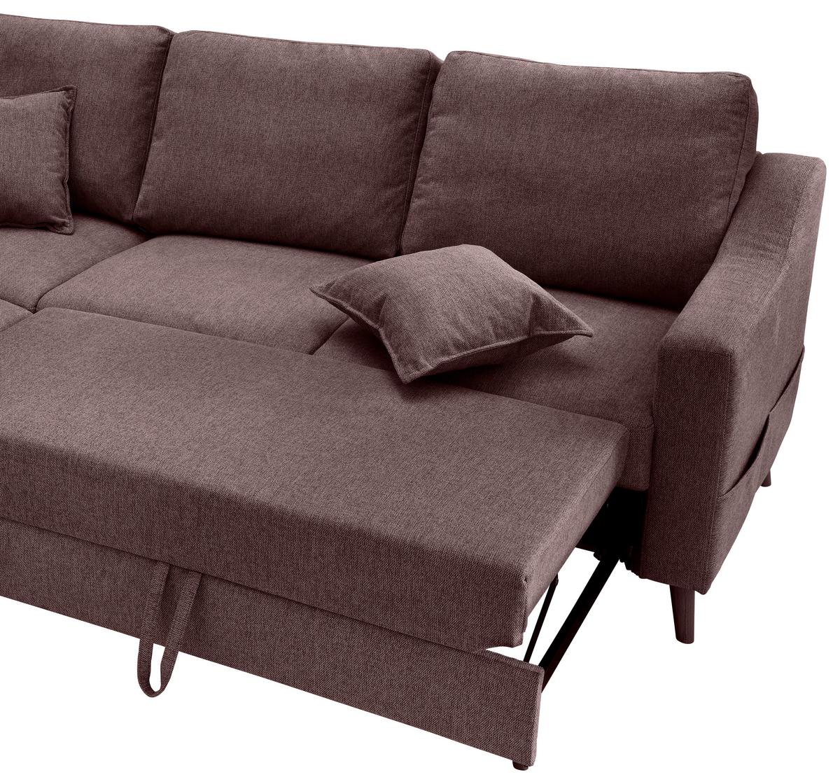 Ecksofa mit Schlaffunktion Valentina mit Kissen Bordeaux - Bordeaux/Naturfarben, KONVENTIONELL, Textil (200/230cm) - P & B
