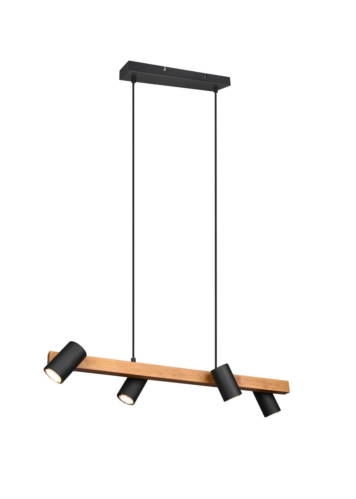 Hängeleuchten Marley H: 150 cm 4-Flammig, Echtholz Kiefer - Schwarz, Basics, Holz/Metall (80/20/150cm) - Trio Leuchten