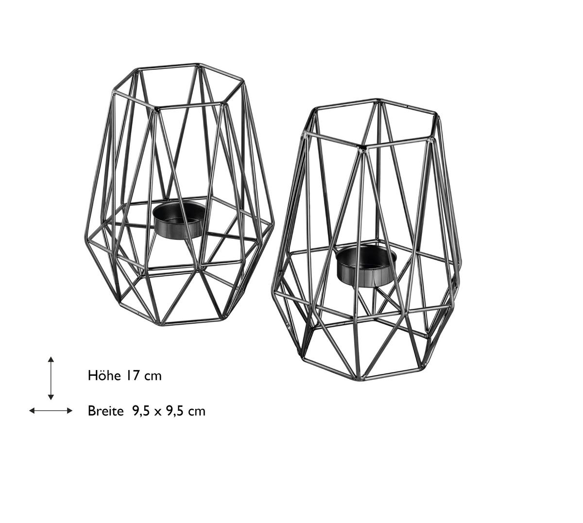 Teelichthalter-Set Eisen Schwarz - Schwarz, Basics, Metall (9,5cm) - Echtwerk