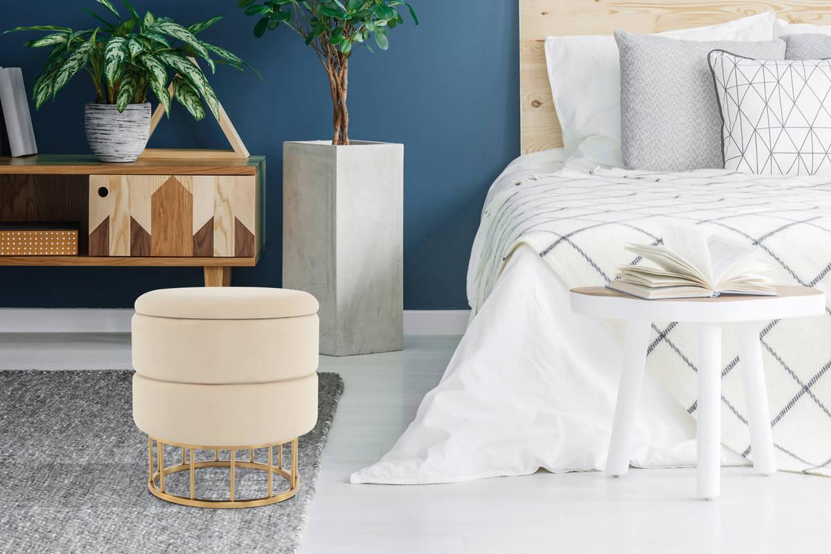 Pouf mit Stauraum Samt/Eisen Goldfarben/Beige H: 41 cm - Beige/Goldfarben, Basics, Holzwerkstoff/Kunststoff (37,5/41/37,5cm) - Kayoom