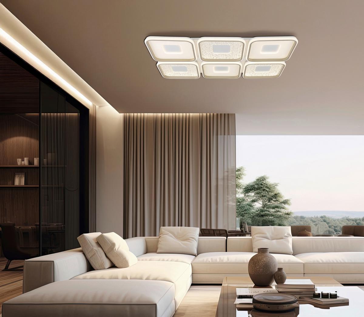 LED-Deckenleuchte Memory-Funktion - Sandfarben/Klar, Design, Kunststoff/Metall (100,1/67/7,8cm) - Globo