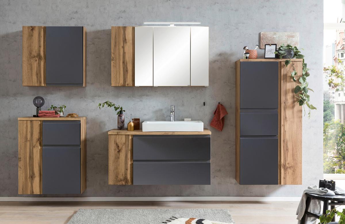 Unterschrank Varese B: 65 cm Grau/Eiche Wotan - Eiche Wotan/Grau, MODERN, Holzwerkstoff (65/79/35cm) - Held