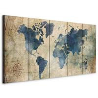 Leinwandbild Retro Map Blau Beige B: 100 cm - Blau/Beige, Basics, Holzwerkstoff/Textil (100/40/1.2cm) - artgeist