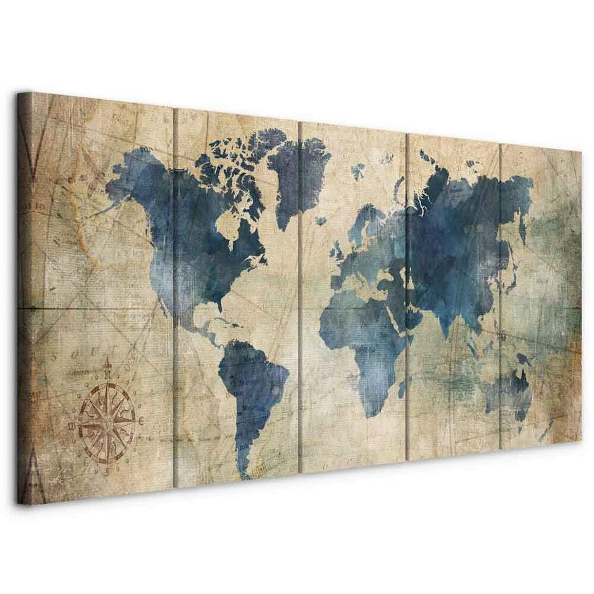 Leinwandbild Retro Map Blau Beige B: 100 cm - Blau/Beige, Basics, Holzwerkstoff/Textil (100/40/1.2cm) - artgeist