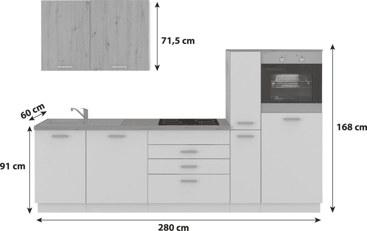 Küchenzeile Blacky ohne Geräte 280 cm Schwarz Modern - Schwarz/Eiche Artisan, Design, Holzwerkstoff (280cm) - P & B