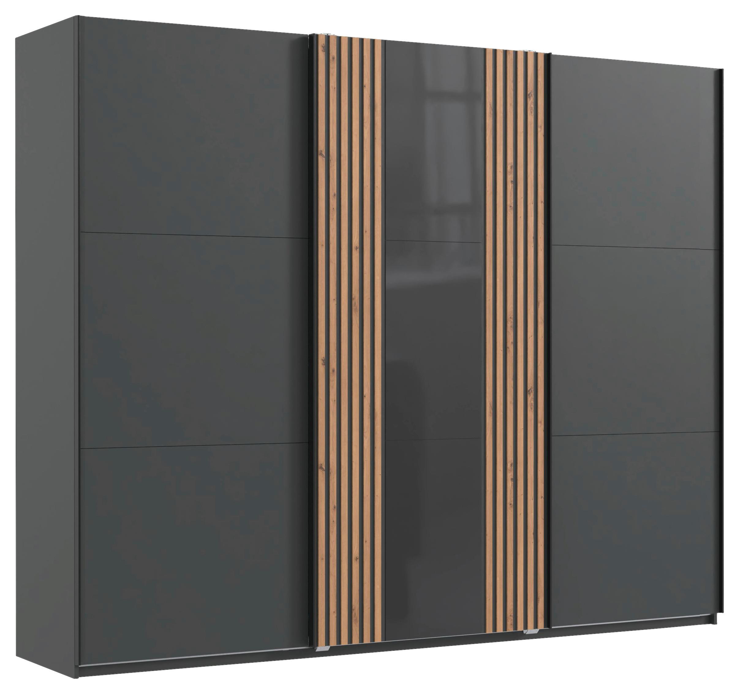 Schwebetürenschrank 50 Cm Atlanta Grau/eiche Dekor - Graphitfarben/Eiche Artisan, MODERN, Glas/Holzwerkstoff (250/216/65cm) - MID.YOU