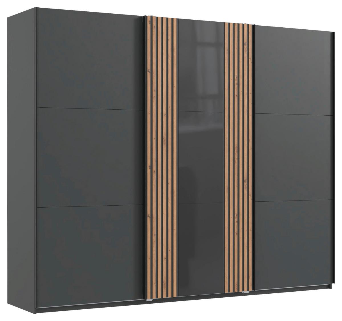 Schwebetürenschrank 50 cm Atlanta Grau/Eiche Dekor - Graphitfarben/Eiche Artisan, MODERN, Glas/Holzwerkstoff (250/216/65cm) - MID.YOU