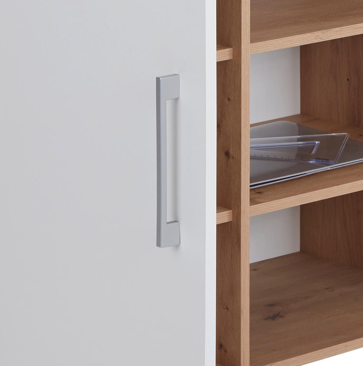 Regal Mit Schrankteilen Box B 98cm, Eiche Dekor/weiß - Eichefarben/Alufarben, MODERN, Holzwerkstoff (98/205/40cm) - Ondega