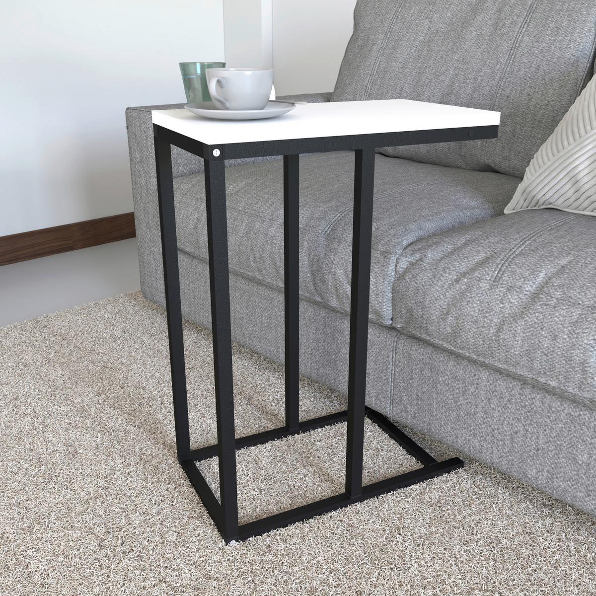 Beistelltisch Insasi Schwarz, Weiß L: 46 cm - Schwarz/Weiß, Design, Holzwerkstoff/Metall (46/26/63cm) - MID.YOU
