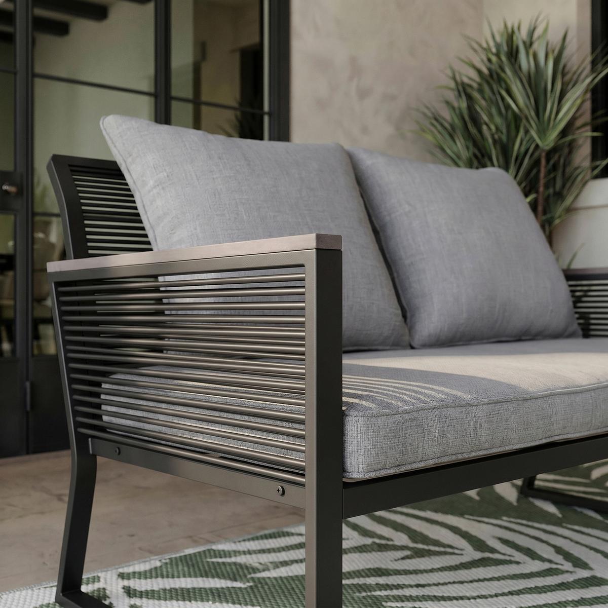 TERASOVÁ SEDACÍ SOUPRAVA PAULINA - černá/světle šedá, Moderní, kov/textil (106/74/70,5cm) - Bessagi Garden