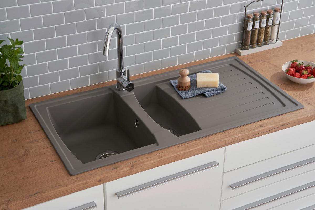 Spüle Respekta Boston Kunststein Bxt: 100x50 cm - Grau, Trend, Glas/Kunststoff (100/20/50cm) - Respekta