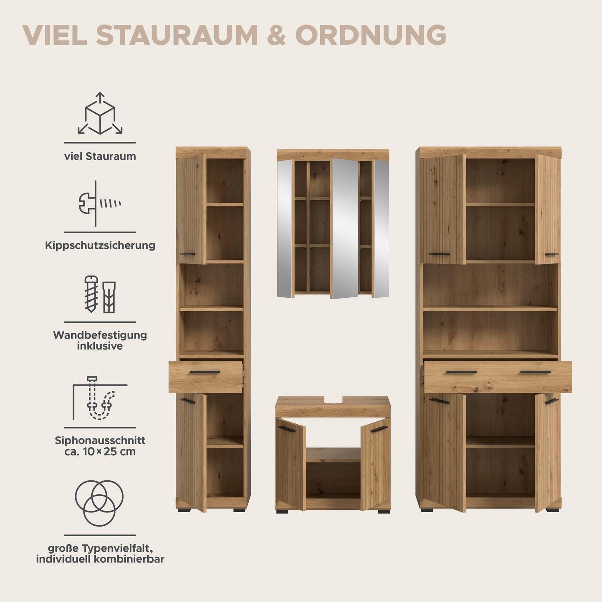 Badezimmer Scout Eiche Artisan Dekor B: 171cm - Schwarz/Eiche Artisan, Trend, Glas/Holzwerkstoff (171cm) - MID.YOU