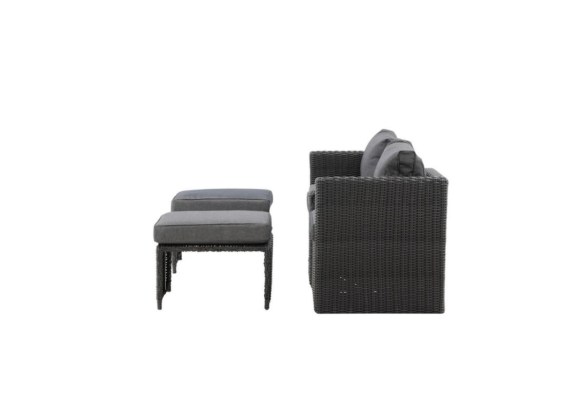 Gartenmöbel Set 5-Tlg. Quad Kunststoffgeflecht mit Kissen - Schwarz/Grau, KONVENTIONELL, Kunststoff/Metall - Gardenson