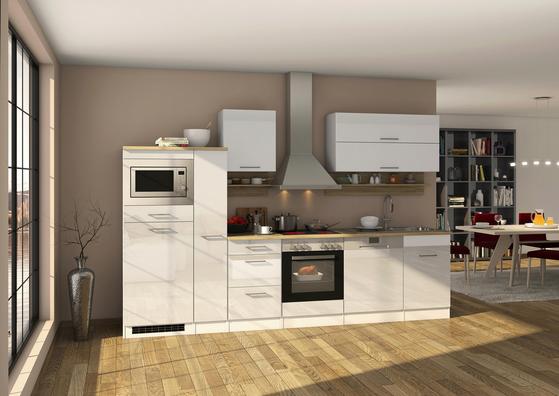 Eleganter Küchenblock in Weiß Hochglanz mit E-Geräten Eleganter Küchenblock in Weiß Hochglanz mit E-Geräten