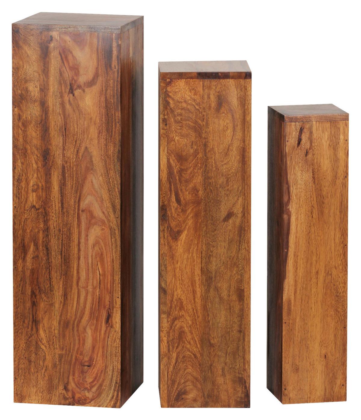 Dekosäulen 3er-Set Holz Massiv Sheesham - Sheeshamfarben, Design, Holz (24,5/24,5/85cm) - MID.YOU