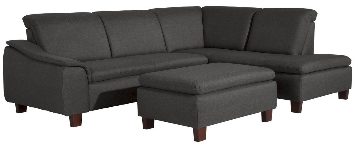 Ecksofa Aaron Anthrazit Flachgewebe - Anthrazit/Nussbaumfarben, Design, Textil (247/187cm) - Max Winzer