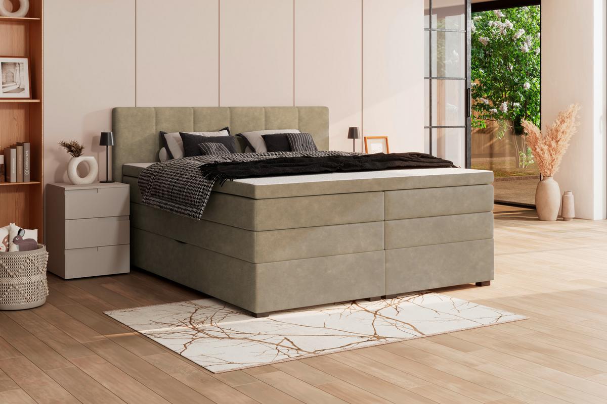 Boxspringbett mit Topper & Bettkasten 180x200 Lauro - Schwarz/Braun, Trend, Textil (180/200cm)