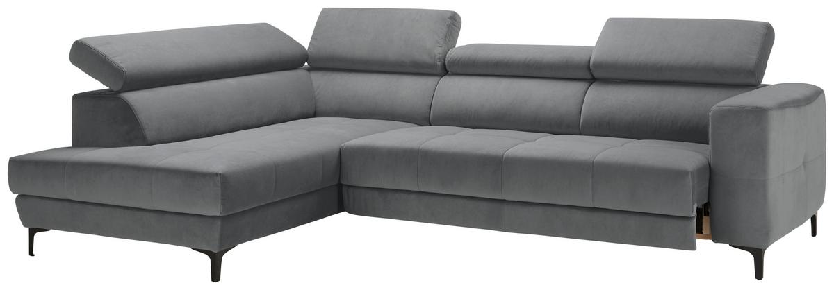 Rohová sedačka EMMA, ľavá, modrosivá,op.hl.,USB,el.výsuv - čierna/modrosivá, Modern, textil (210/301cm) - Premium Living