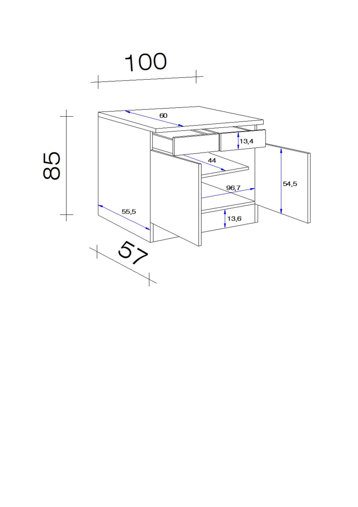 Spodná kuchynská skrinka CAPRI CAPRI US 100 - čierna/farba duba, Konventionell, kov/kompozitné drevo (100/85/57cm) - FlexWell