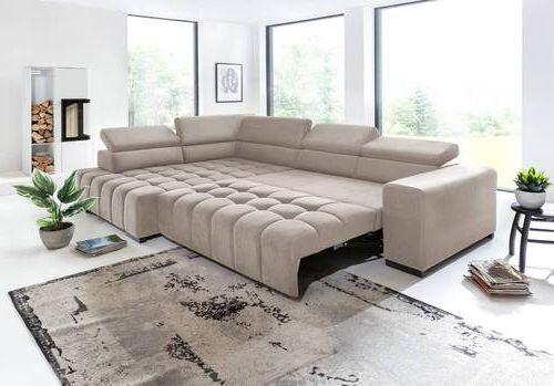 Eckschlafsofa Elias Neu Beige S: 201 cm - Beige/Schwarz, Design, Textil (201/307cm) - Livetastic