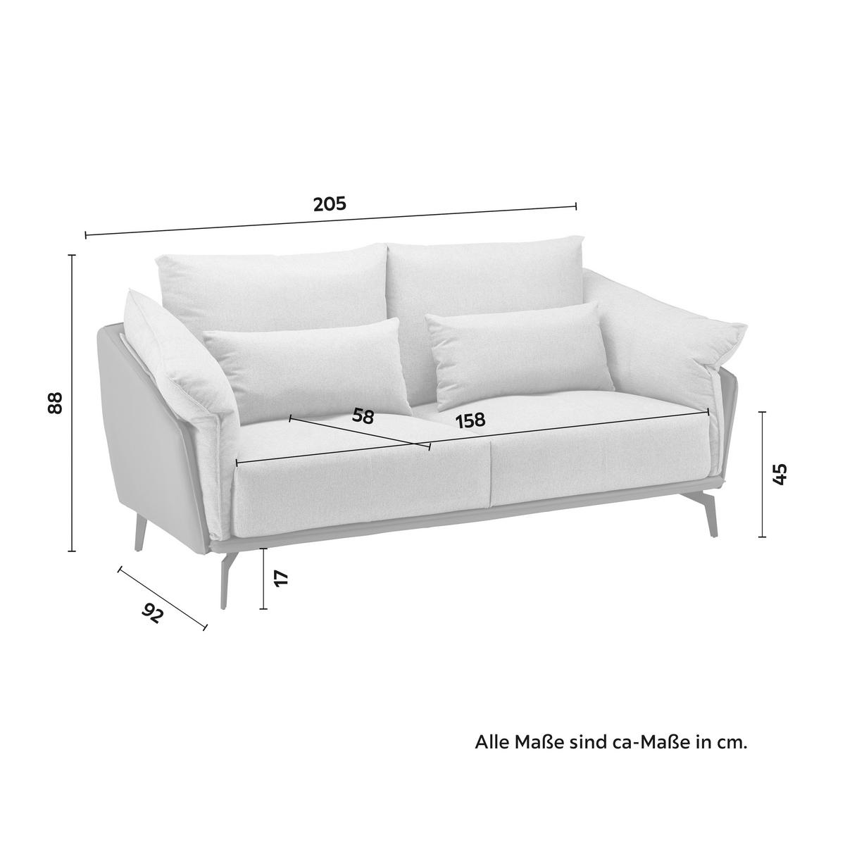 2-miestna pohovka s vankúšmi ELICIA sivá - čierna/svetlosivá, Modern, kov/drevo (205/88/92cm) - Bessagi Home