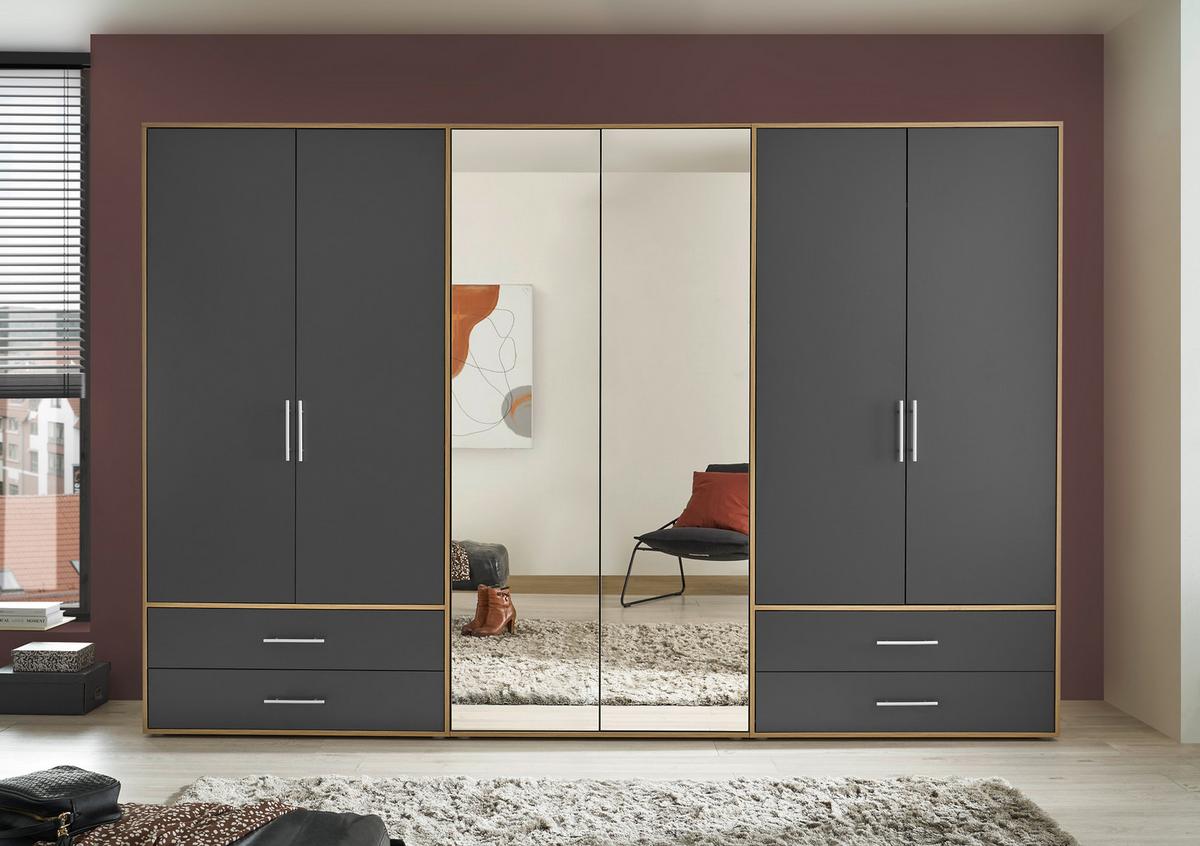Kleiderschrank Velas, Eiche Artisan, Graphit , B: 302 Cm - Graphitfarben/Eiche Artisan, KONVENTIONELL, Glas/Holzwerkstoff (305/207/58cm)