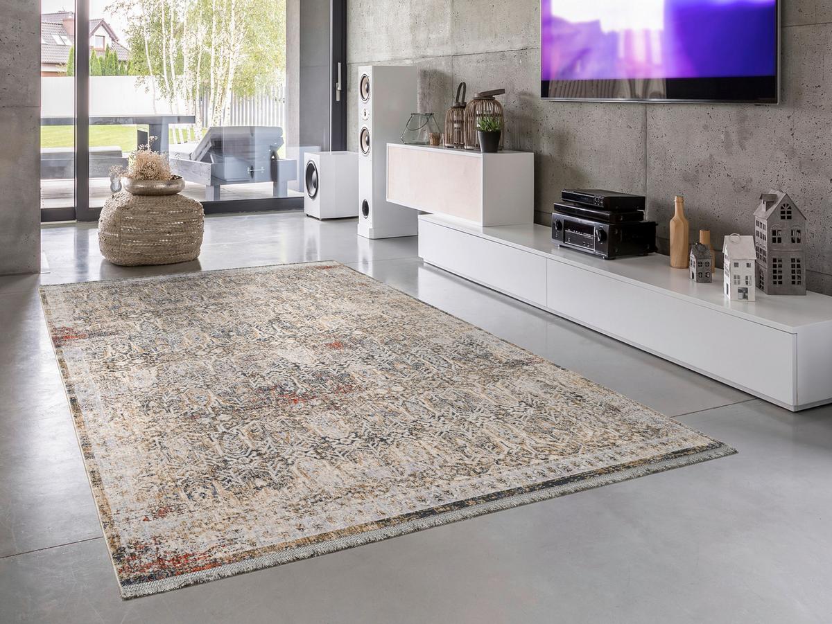 VINTAGE-TEPPICH MERKUR - Blau/Beige, Design, Textil (133/190cm) - Novel