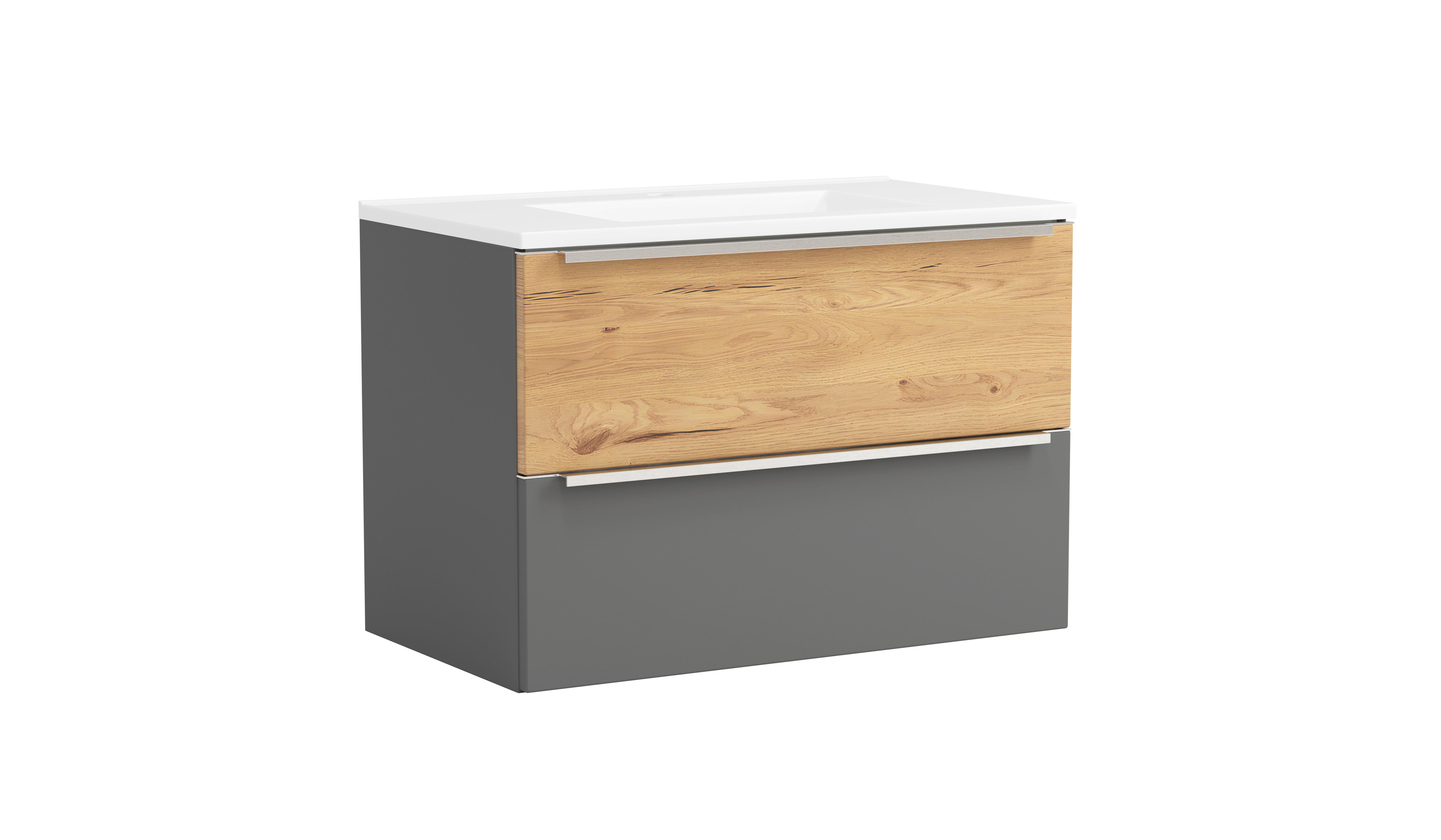 WASCHTISCHKOMBI Verona Grau/Wildeiche B: 80cm - Wildeiche/Weiß, Trend, Holzwerkstoff/Stein (80/54/47cm) - Held