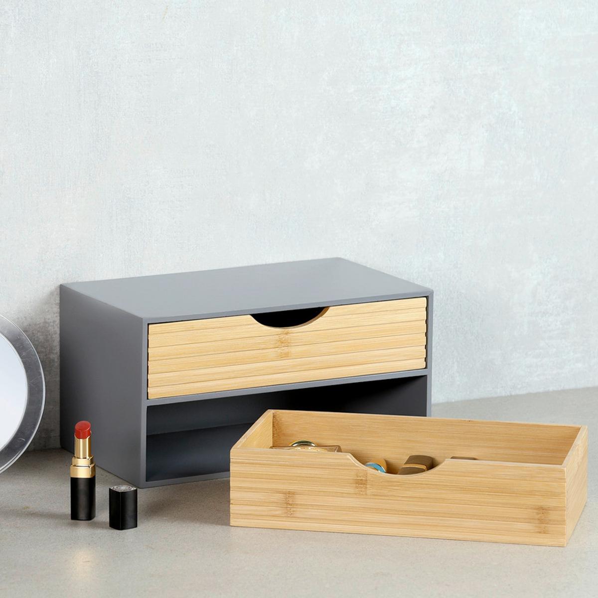 TISCHORGANIZER Bambus, Grau/Naturfarben - Naturfarben/Grau, Basics, Naturmaterialien/Holzwerkstoff (27/16/14cm) - Kesper