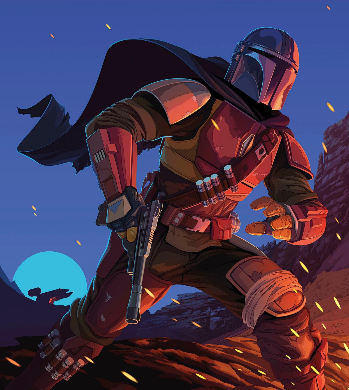 Fototapete The Mandalorian Big Ambush - Blau/Rot, Trend, Textil (250/280cm)