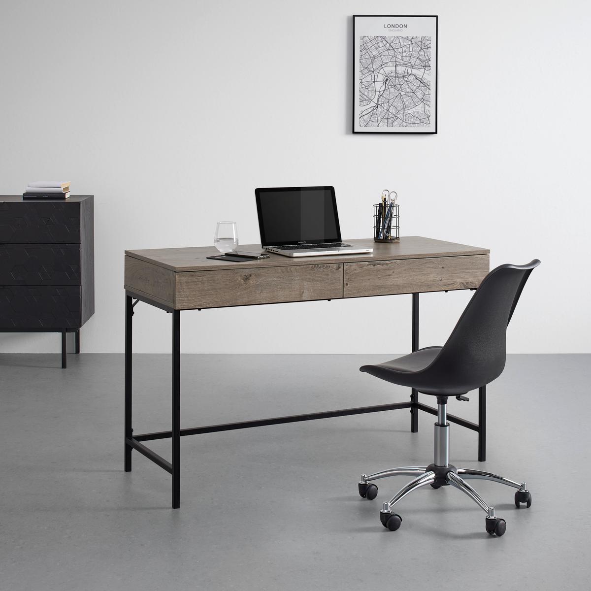 Písací stôl CARA 120x50 cm orech dekor - čierna/farba vlašského orecha, Modern, kov (120/50/76cm) - Bessagi Home