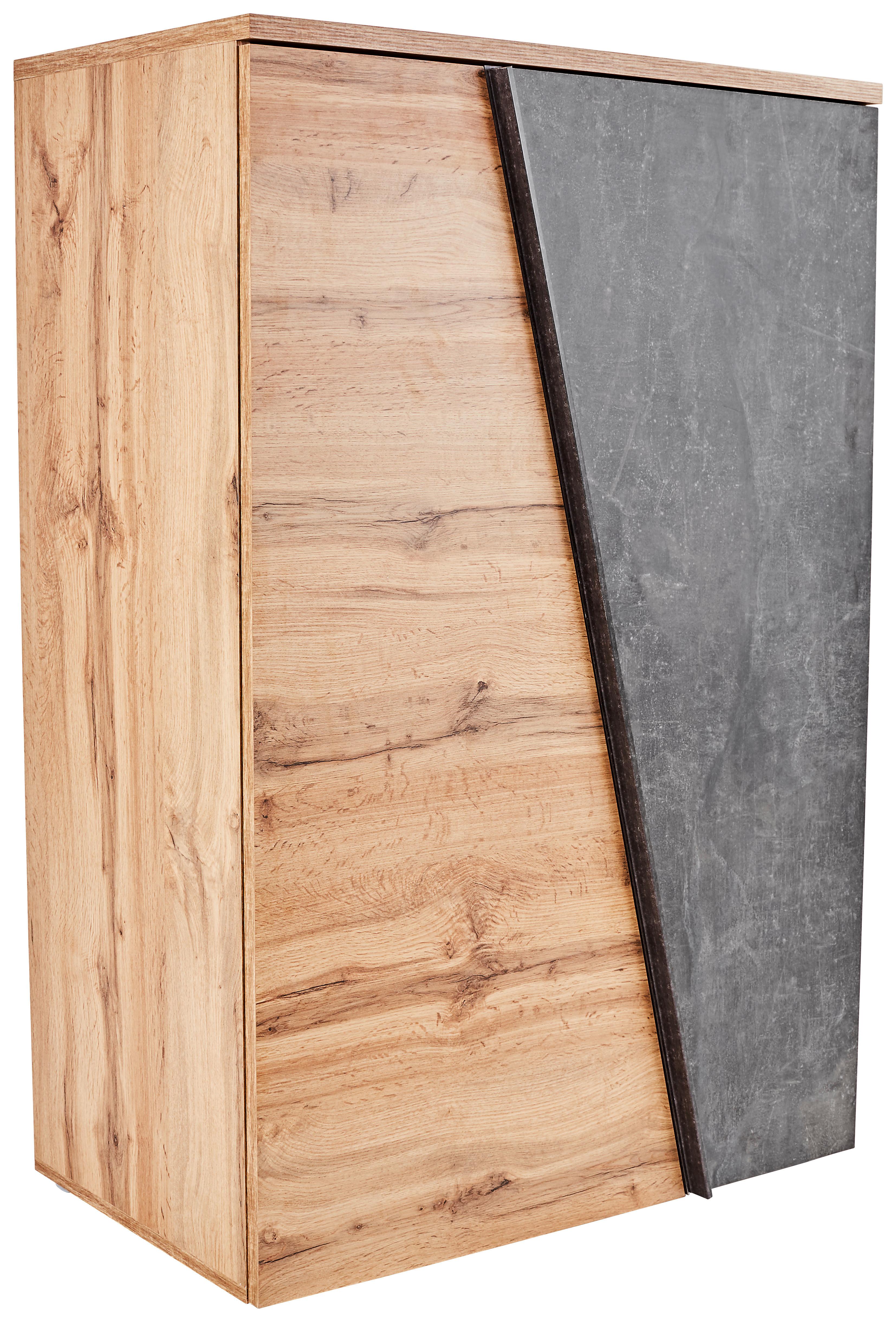 Kommode B 90cm Venedig, Wotan Eiche/Beton Dekor - Eichefarben/Schwarz, MODERN, Holzwerkstoff (90/121,5/40cm)
