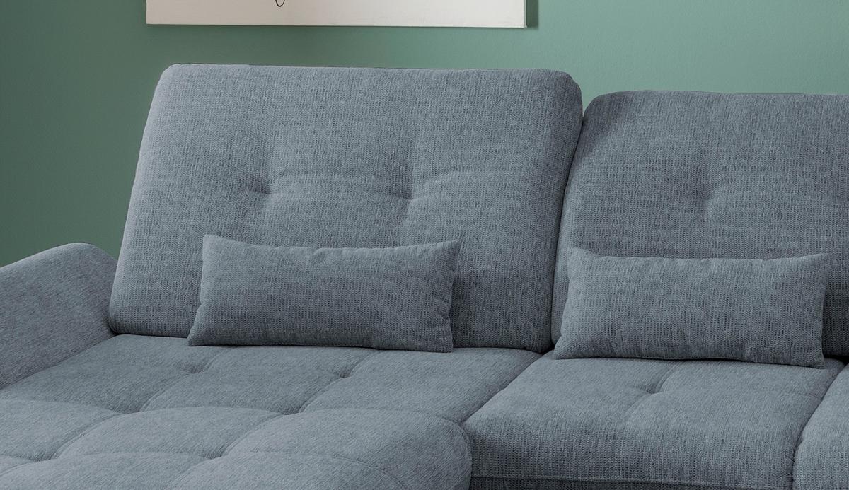 Wohnlandschaft Dalida Mit Schlaffunktion Hellblau - Chromfarben/Hellblau, Design, Textil (195/376/254cm) - Livetastic