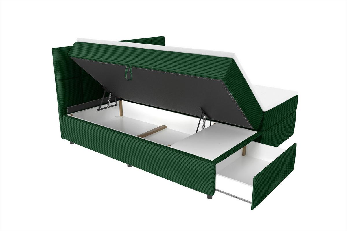 Boxbett mit Topper & Bettkasten 160x200 Garda - Dunkelgrün/Schwarz, KONVENTIONELL, Holzwerkstoff/Textil (160/200cm)