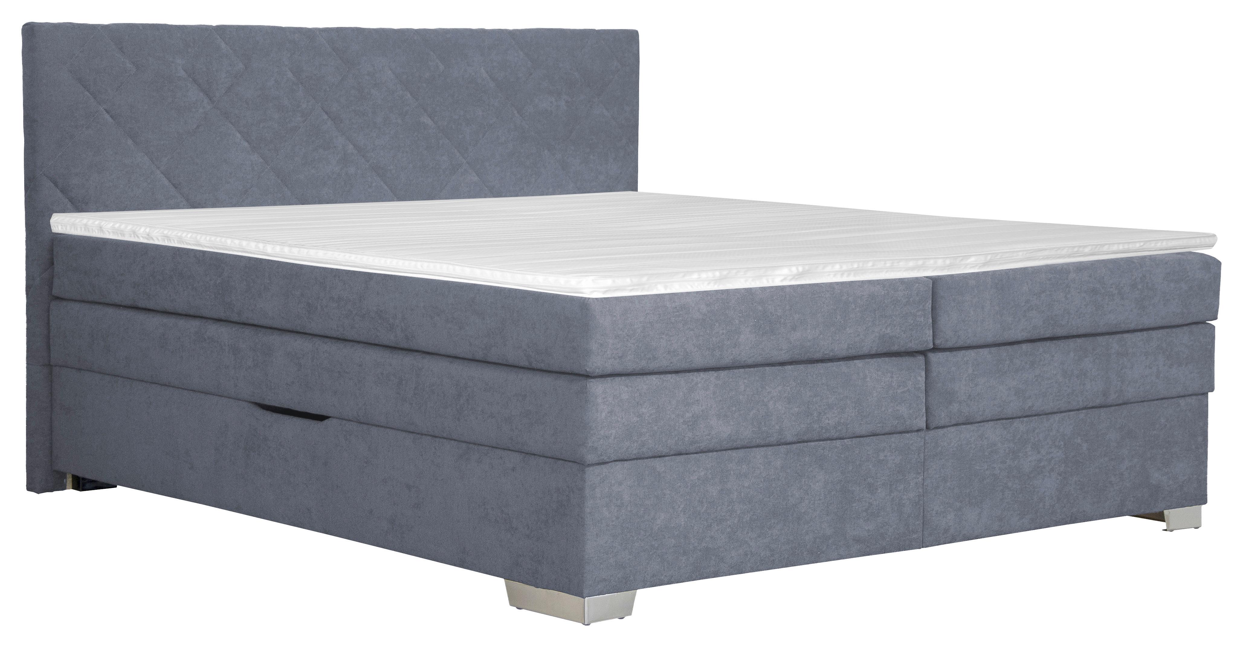 Boxspring Posteľ Johana, 180x200, Sivomodrá - modrá/strieborná, Konvenčný, drevo (180/200cm)