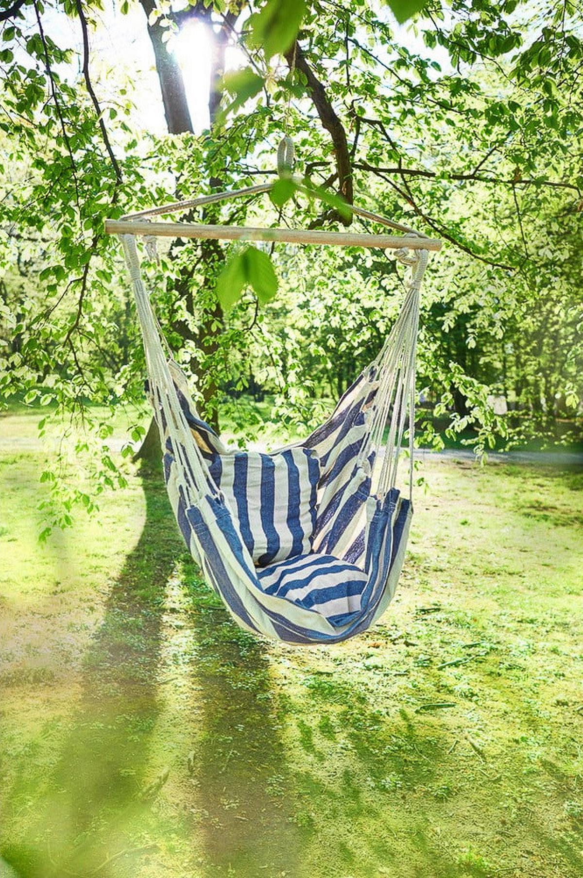 Hängesessel Tobago - Blau/Weiß, Basics, Holz/Kunststoff (65/120/90cm) - Gardenson