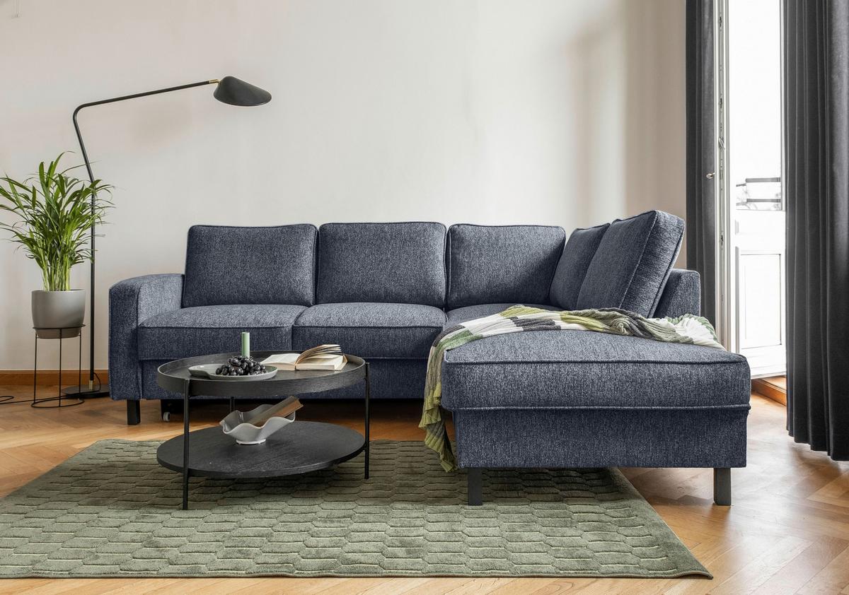 Ecksofa Molly Dunkelblau S: 233x198 cm - Schwarz/Dunkelblau, Textil (233/198cm) - MID.YOU