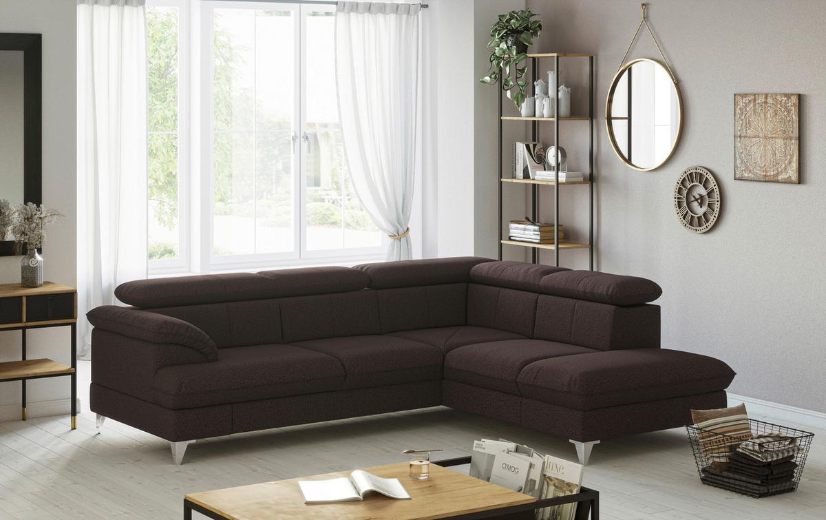 Sedacia súprava DAVID, hnedá - hnedá/chrómová, Lifestyle, kov/textil (254/167cm)